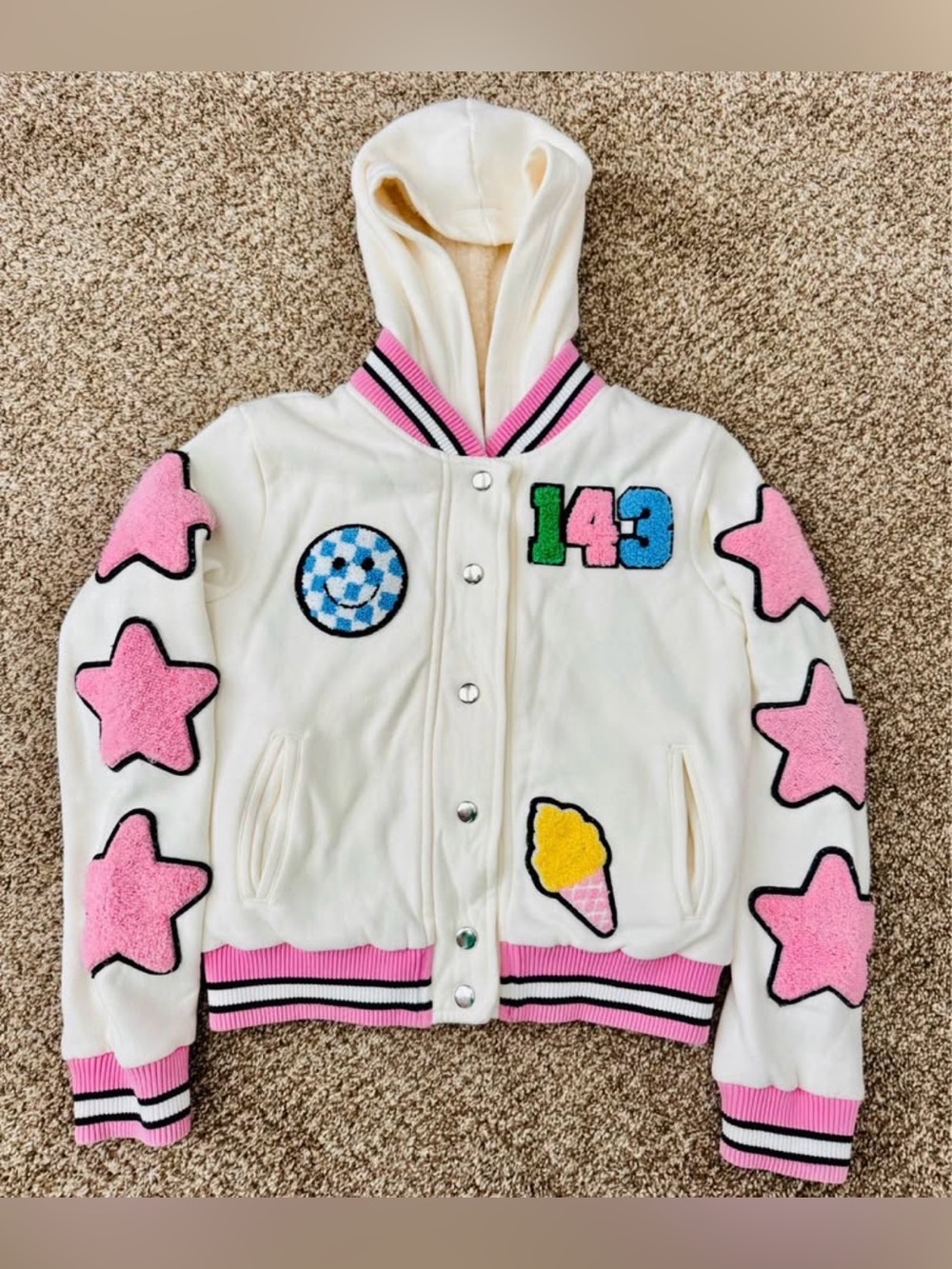 Youth Girl Size S “ISCream” Patch Varsity Jacket